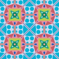 A colorful pattern with radial symmetry with a blue background